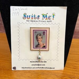 “Suits Me!” Princess Diana Postage Art Pin – Handcrafted (1997)